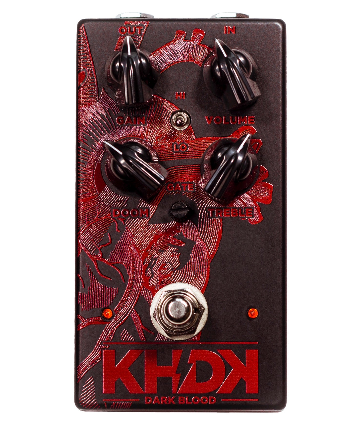 KHDK Dark Blood Distortion pedal. A heavy and crunchy distortion pedal by Kirk Hammet. 